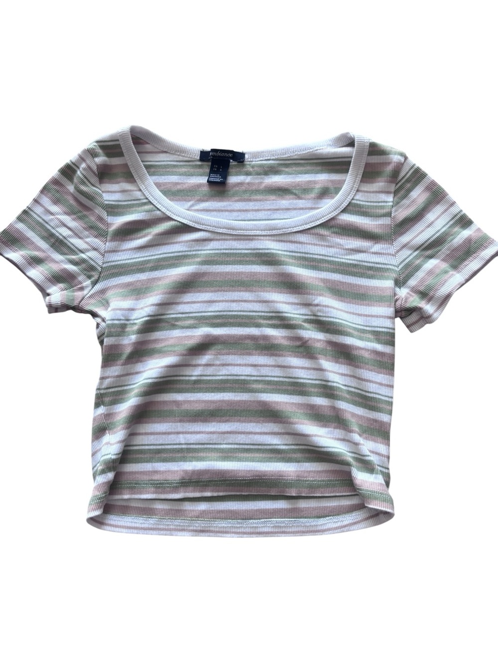 Ambiance Striped Ribbed Scoop Neck Crop Top Size L Soft